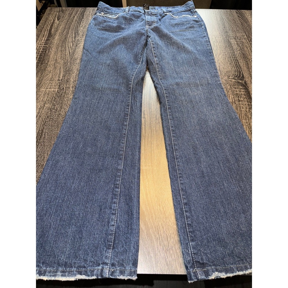 Calvin Klein‎ Jeans Womens 12 Low Rise Flare Medium Wash Embellished Blue Denim